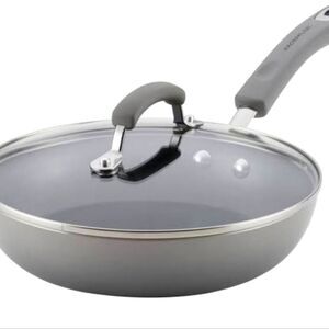 Rachel Ray 9.5" Non-Stick Deep Skillet & Lid-Sea Salt Grey